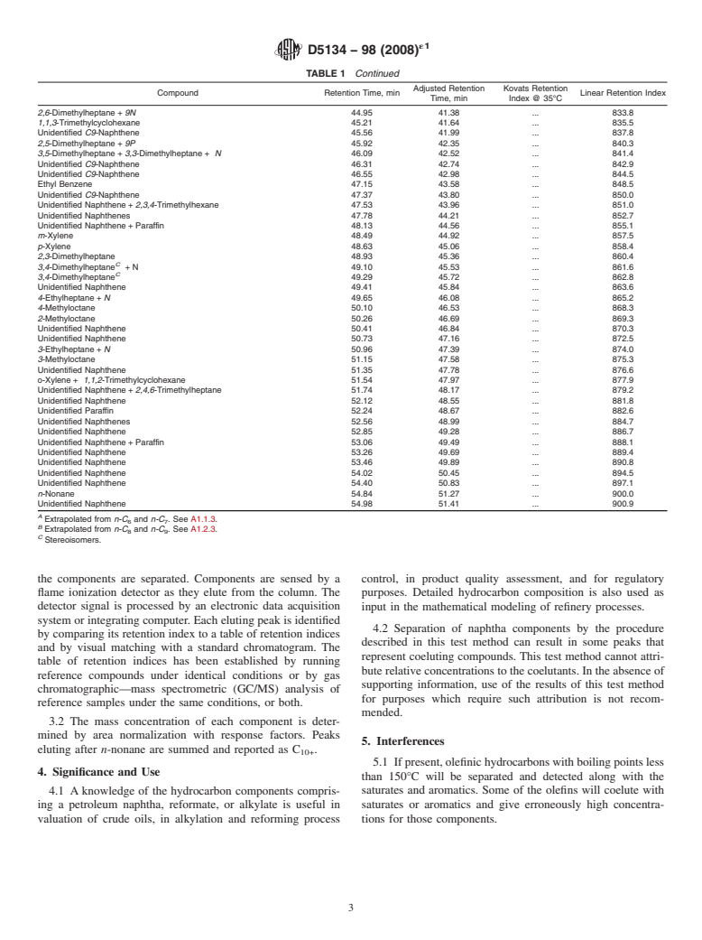 ASTM D5134-98(2008)e1 - Standard Test Method for Detailed Analysis of Petroleum Naphthas through n-Nonane by Capillary Gas Chromatography