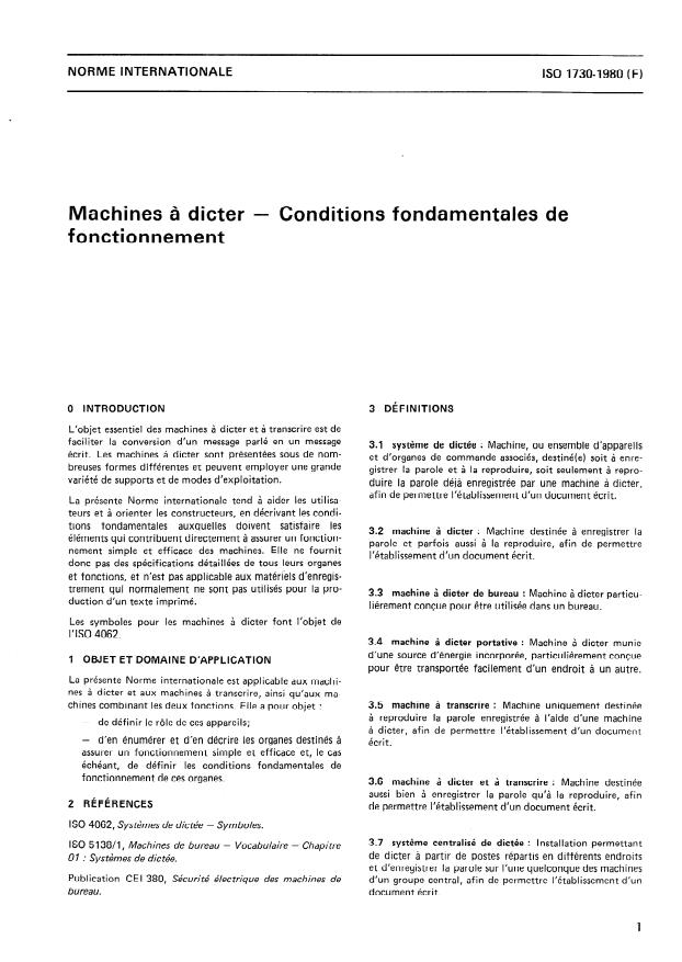 ISO 1730:1980 - Machines a dicter -- Conditions fondamentales de fonctionnement