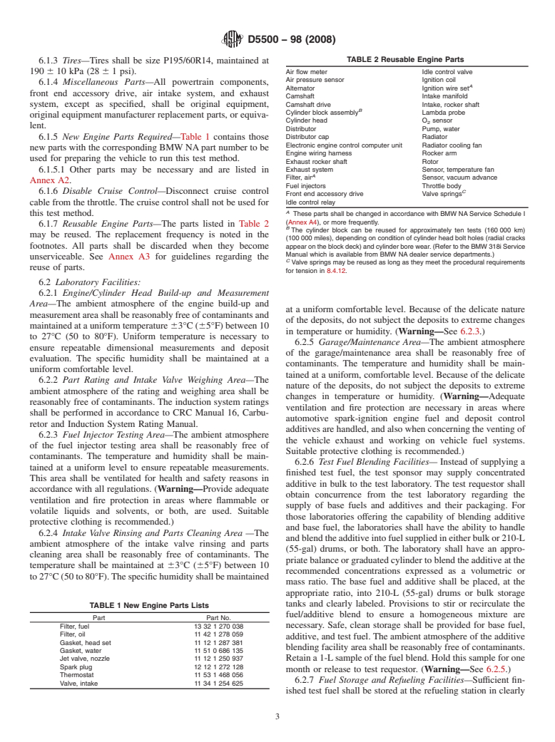 ASTM D5500-98(2008) - Standard Test Method for Vehicle Evaluation of Unleaded Automotive Spark-Ignition Engine Fuel for Intake Valve Deposit Formation