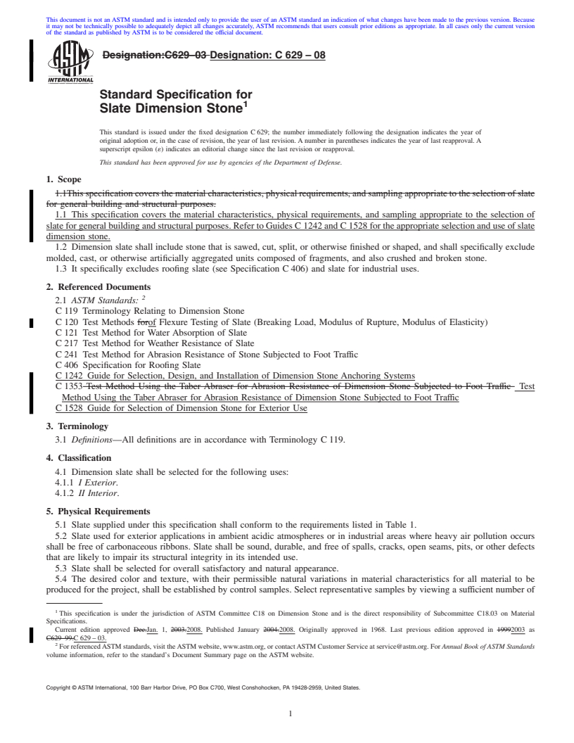 REDLINE ASTM C629-08 - Standard Specification for  Slate Dimension Stone