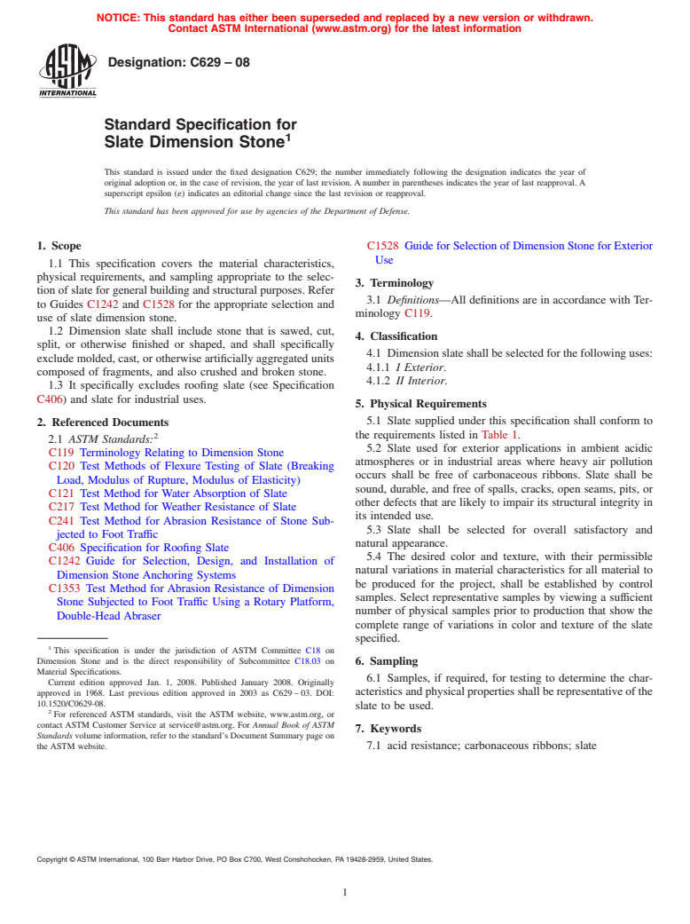 ASTM C629-08 - Standard Specification for  Slate Dimension Stone