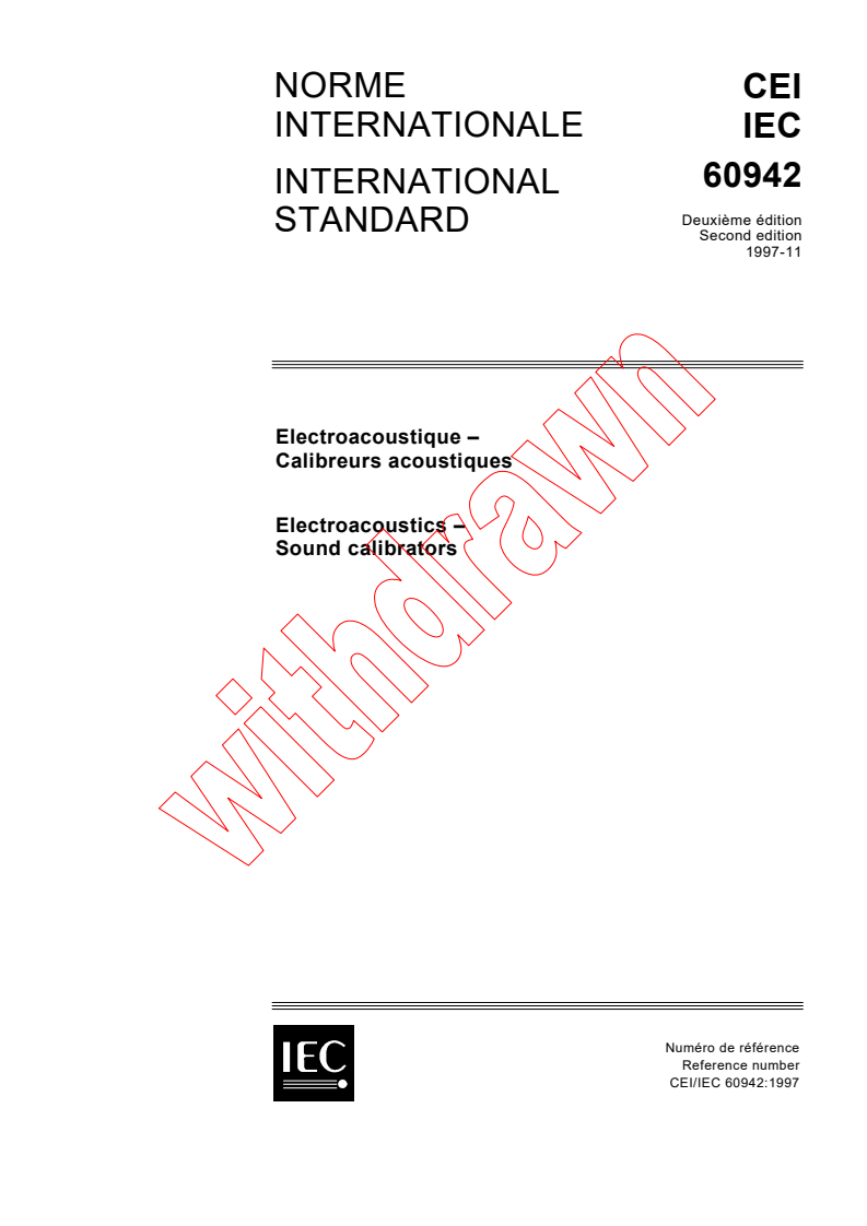 IEC 60942:1997 - Electroacoustics - Sound calibrators
Released:11/18/1997
Isbn:2831841070