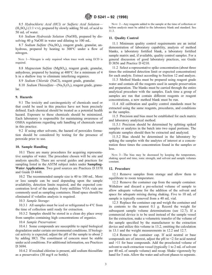 ASTM D5241-92(1998) - Standard Practice for Micro-Extraction of Water for  Analysis of Volatile and Semi-Volatile Organic Compounds in Water