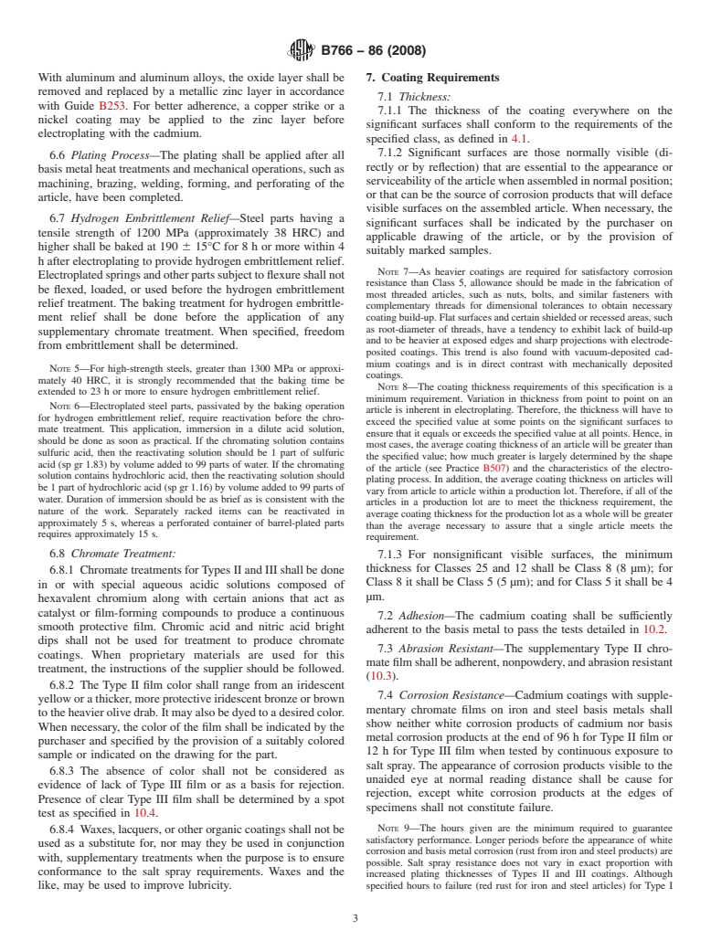 ASTM B766-86(2008) - Standard Specification for  Electrodeposited Coatings of Cadmium