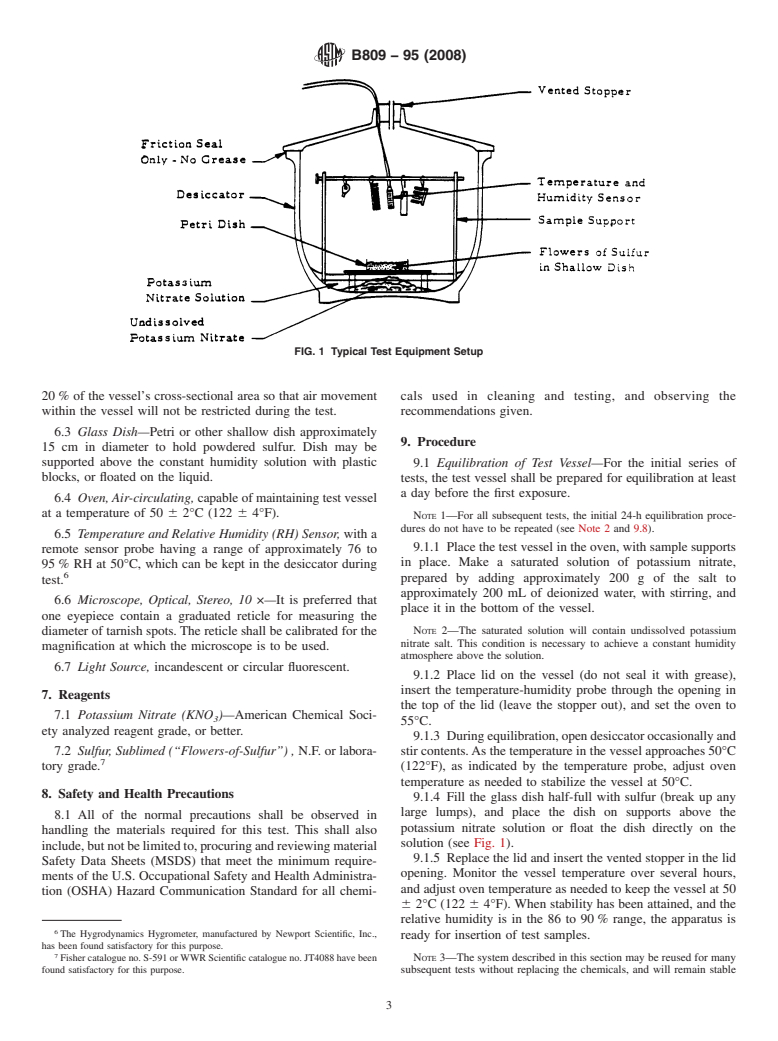 ASTM B809-95(2008) - Standard Test Method for Porosity in Metallic Coatings by Humid Sulfur Vapor ("Flowers-of-Sulfur")