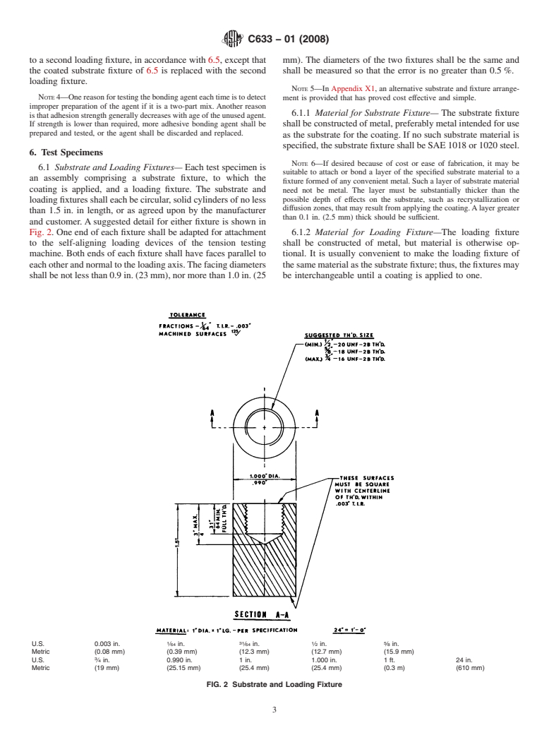 ASTM C633-01(2008) - Standard Test Method for Adhesion or Cohesion Strength of Thermal Spray Coatings