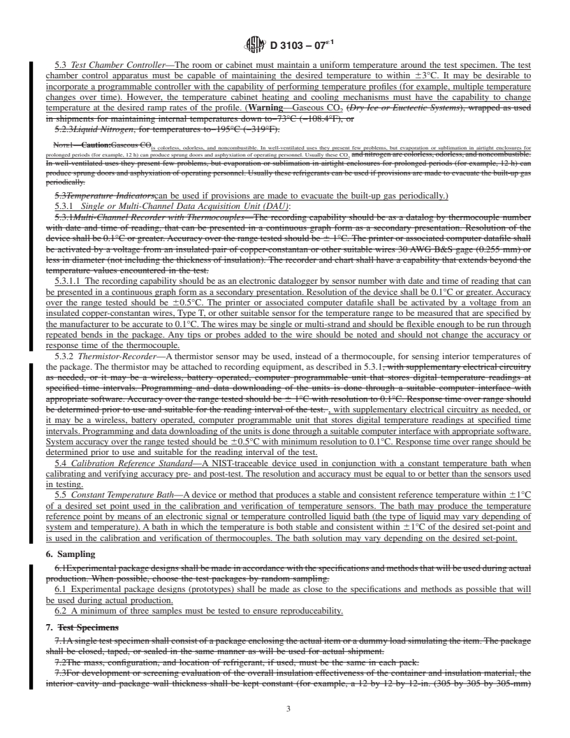 REDLINE ASTM D3103-07e1 - Standard Test Method for Thermal Insulation Performance of Distribution Packages