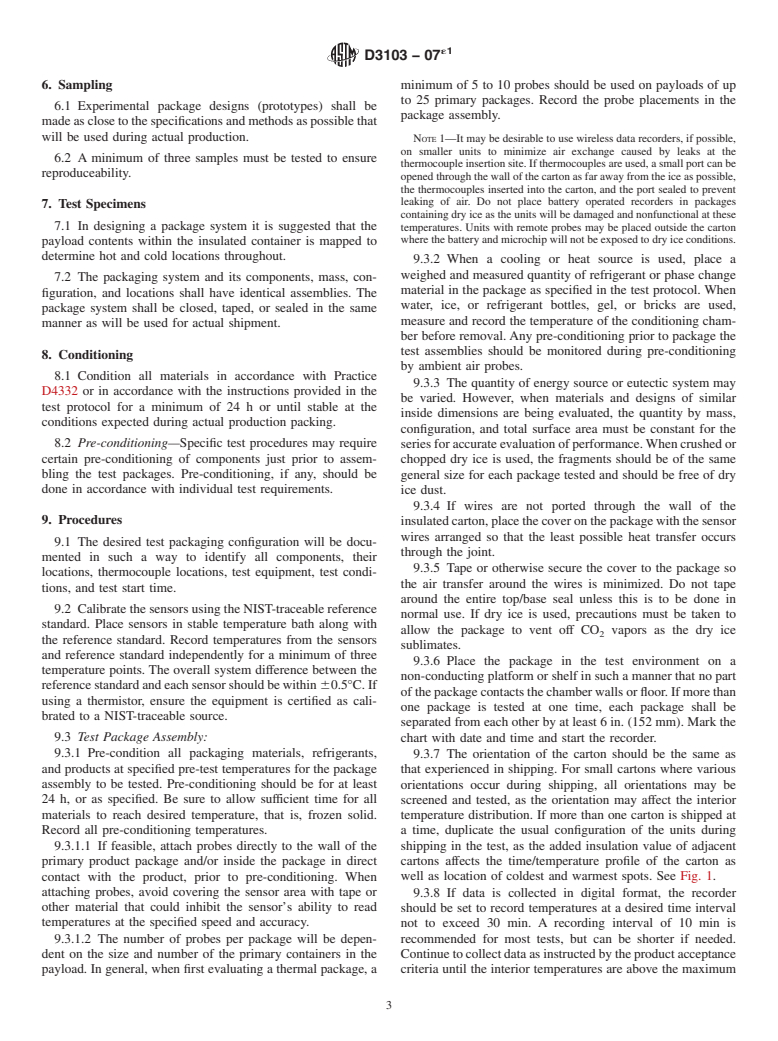 ASTM D3103-07e1 - Standard Test Method for Thermal Insulation Performance of Distribution Packages