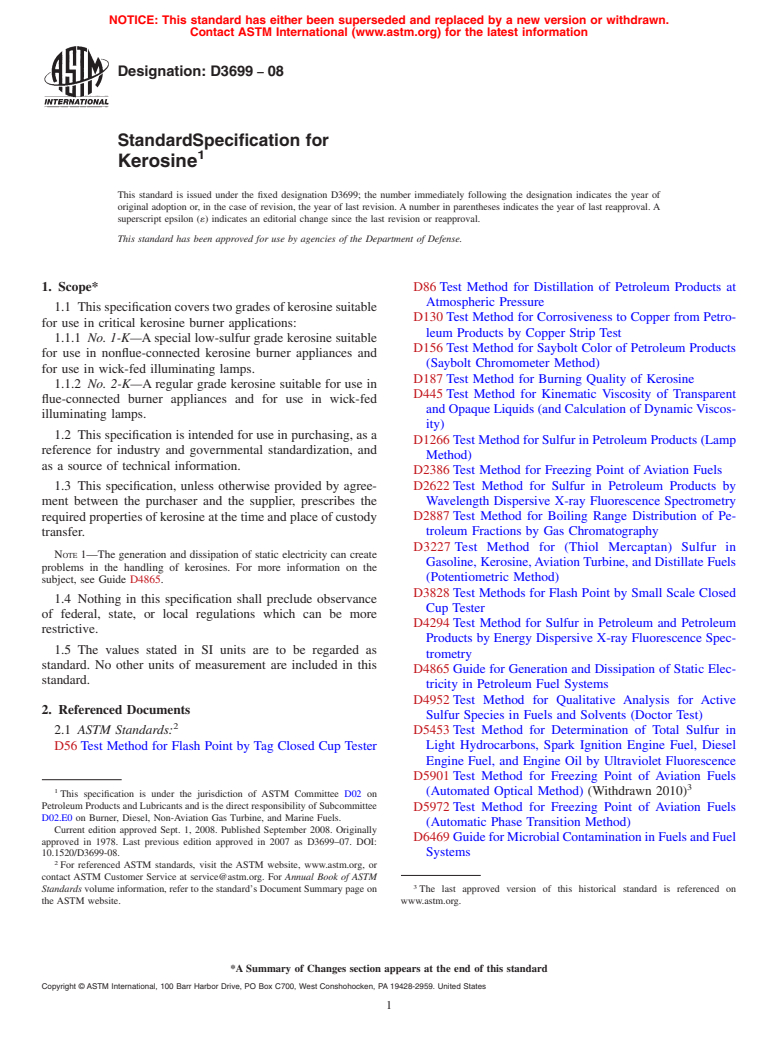 ASTM D3699-08 - Standard Specification for Kerosine