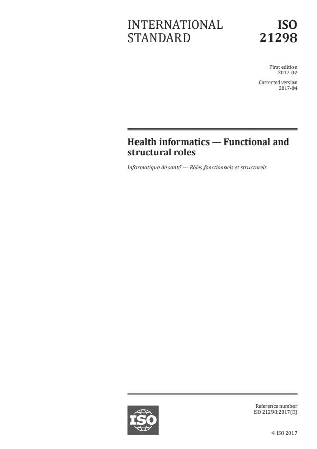 ISO 21298:2017 - Health informatics -- Functional and structural roles
