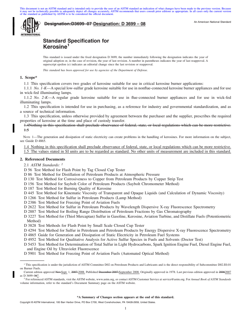 REDLINE ASTM D3699-08 - Standard Specification for Kerosine