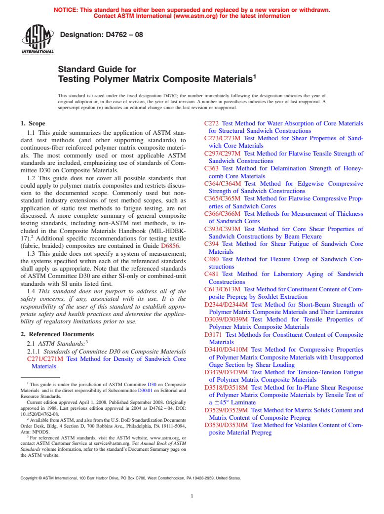 ASTM D4762-08 - Standard Guide for Testing Polymer Matrix Composite Materials