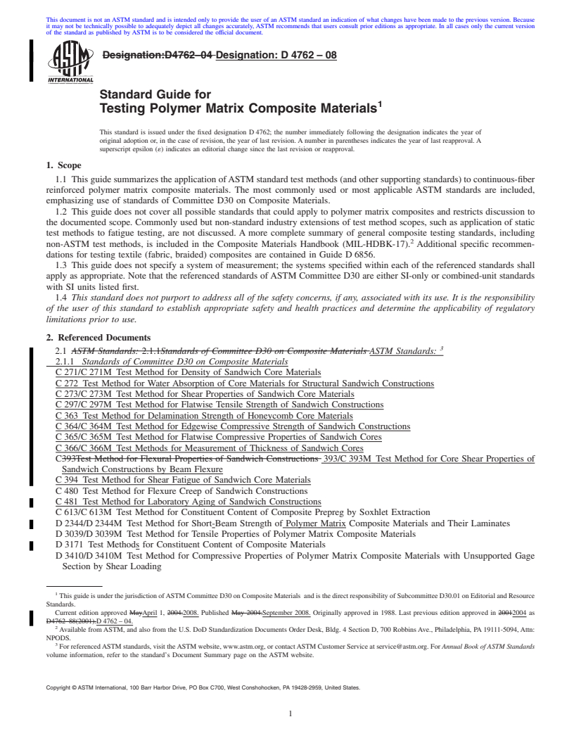 REDLINE ASTM D4762-08 - Standard Guide for Testing Polymer Matrix Composite Materials