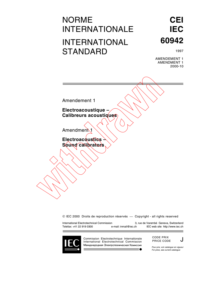 IEC 60942:1997/AMD1:2000 - Amendment 1 - Electroacoustics - Sound calibrators
Released:10/9/2000
Isbn:2831854342