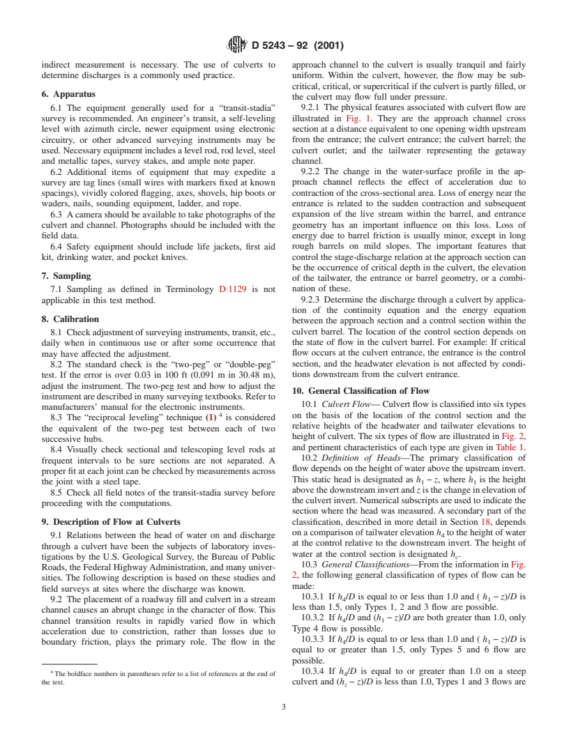 ASTM D5243-92(2001) - Standard Test Method for Open-Channel Flow Measurement of Water Indirectly at Culverts