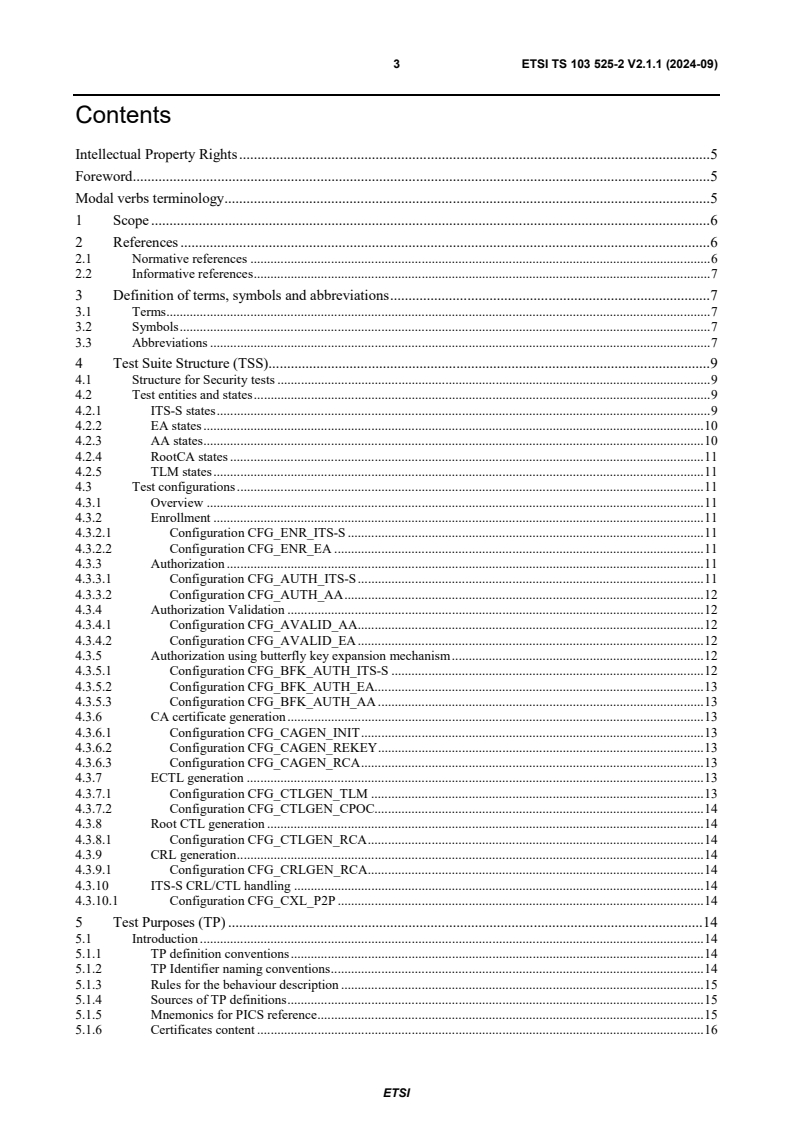 ETSI TS 103 525-2 V2.1.1 (2024-09) - Intelligent Transport Systems (ITS); Testing; Conformance test specifications for ITS PKI management; Part 2: Test Suite Structure and Test Purposes (TSS & TP); Release 2