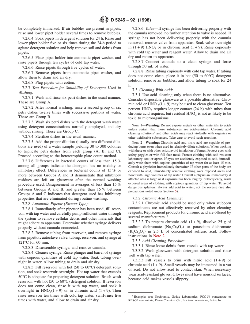 ASTM D5245-92(1998) - Standard Practice for Cleaning Laboratory Glassware, Plasticware, and Equipment Used in Microbiological Analyses