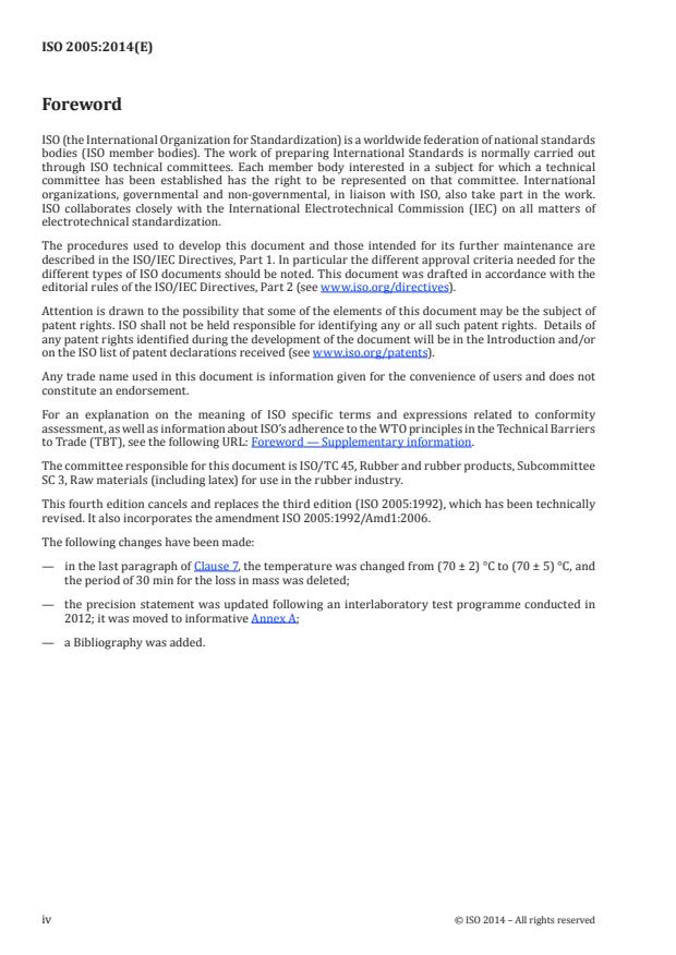 ISO 2005:2014 ISO 2005:2014 - Rubber latex, natural, concentrate -- Determination of sludge content - Page 4 preview