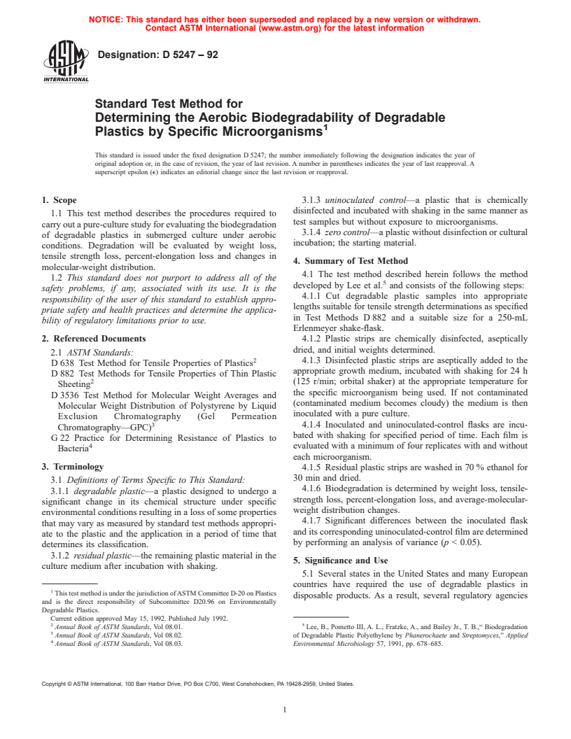 Astm D Standard Test Method For Determining The Aerobic Biodegradability Of Degradable