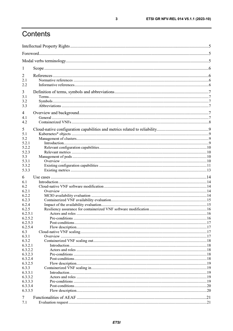 ETSI GR NFV-REL 014 V5.1.1 (2023-10) - Network Functions Virtualisation (NFV) Release 5; Reliability; Report on evaluating reliability for cloud-native VNFs