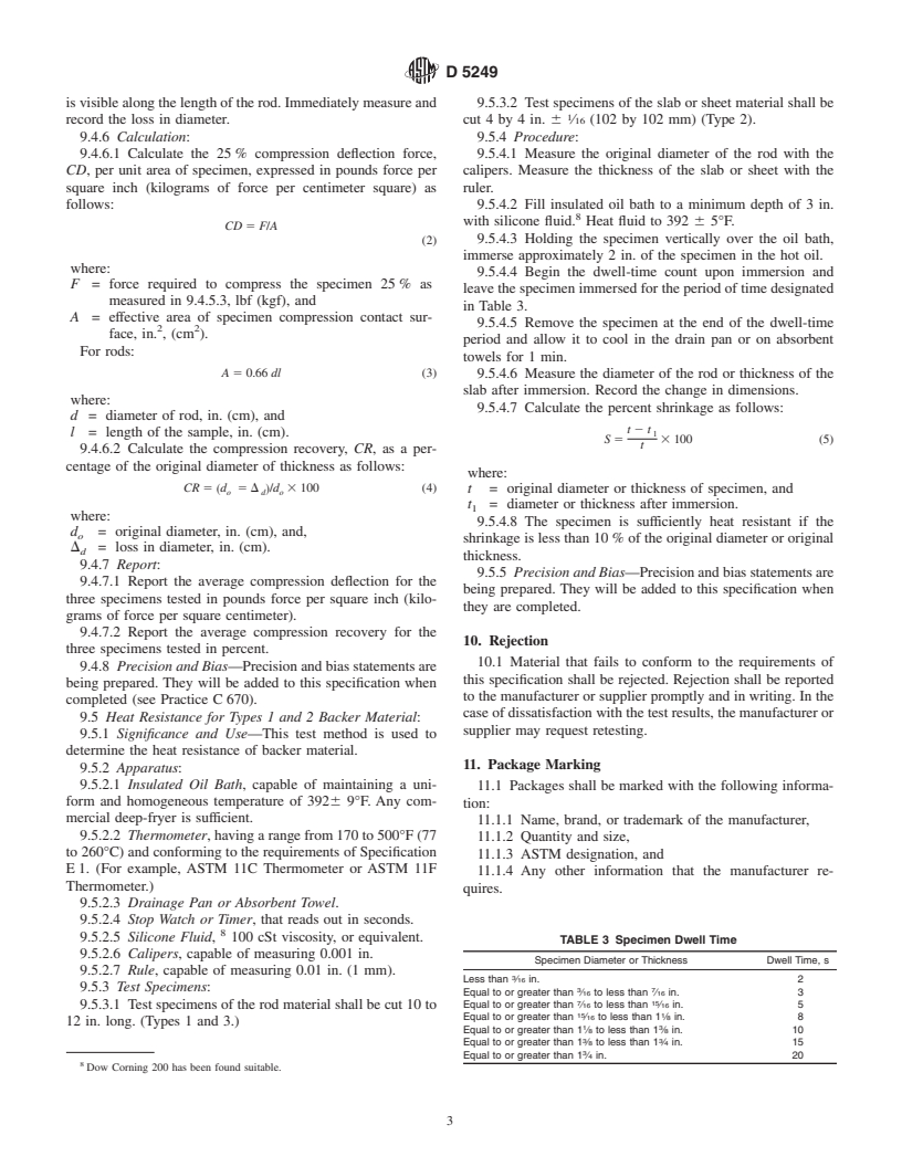 ASTM D5249-95(2000) - Standard Specification for Backer Material for Use with Cold- and Hot-Applied Joint Sealants in Portland-Cement Concrete and Asphalt Joints