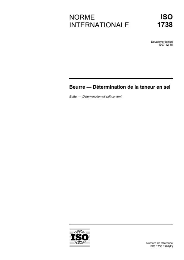 ISO 1738:1997 - Beurre -- Détermination de la teneur en sel