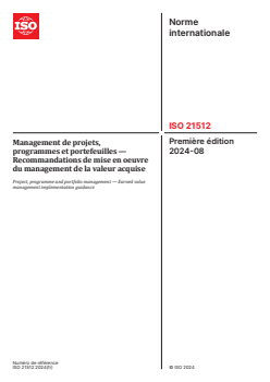 ISO 21512:2024 - Management de projets, programmes et portefeuilles — Recommandations de mise en oeuvre du management de la valeur acquise
Released:22. 08. 2024 - Page 1 preview