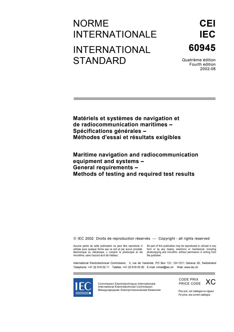 IEC 60945:2002 - Maritime navigation and radiocommunication equipment and systems - General requirements - Methods of testing and required test results