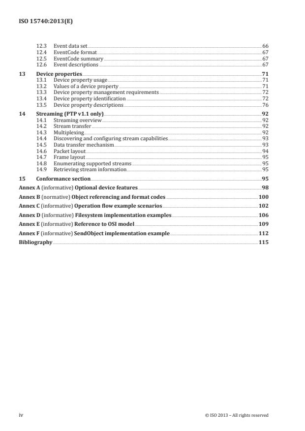 ISO 15740:2013 ISO 15740:2013 - Photography -- Electronic still picture imaging -- Picture transfer protocol (PTP) for digital still photography devices - Page 4 preview