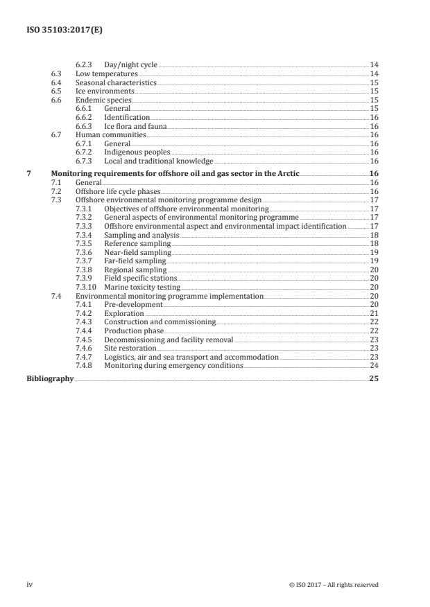 ISO 35103:2017 ISO 35103:2017 - Petroleum and natural gas industries -- Arctic operations -- Environmental monitoring - Page 4 preview