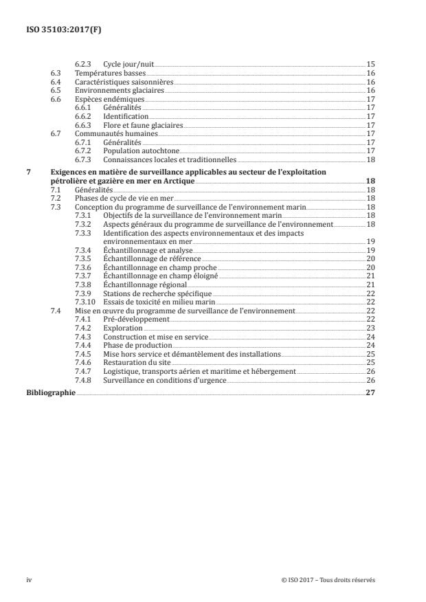 ISO 35103:2017 ISO 35103:2017 - Industries du pétrole et du gaz naturel -- Opérations en Arctique - Surveillance de l'environnement - Page 4 preview