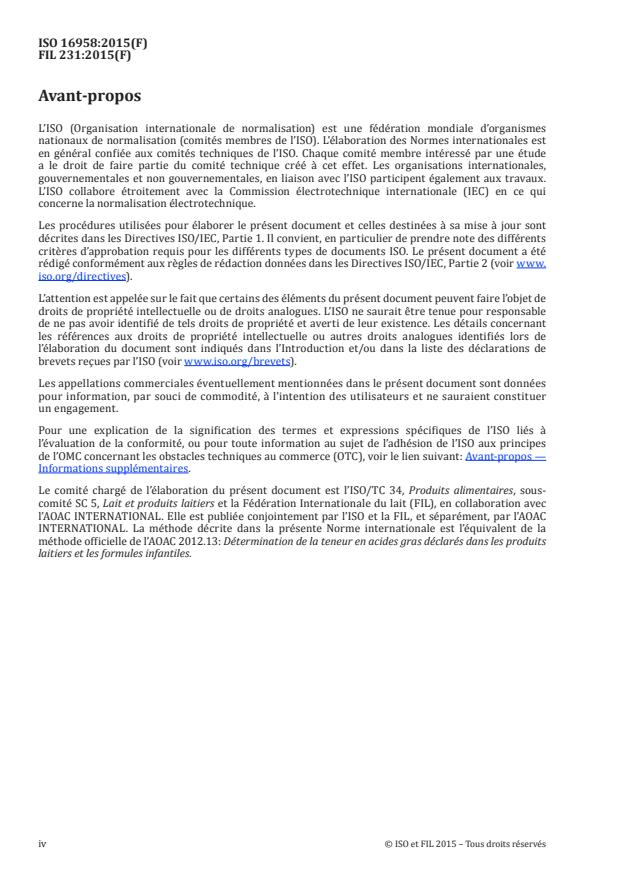 ISO 16958:2015 ISO 16958:2015 - Lait, produits laitiers, formules infantiles et produits nutritionnels pour adultes -- Détermination de la composition en acides gras -- Méthode de chromatographie en phase gazeuse sur colonne capillaire - Page 4 preview