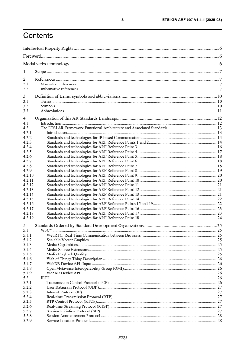 ETSI GR ARF 007 V1.1.1 (2025-03) - Augmented Reality Framework (ARF); Standards landscape for ETSI AR Functional Reference Model