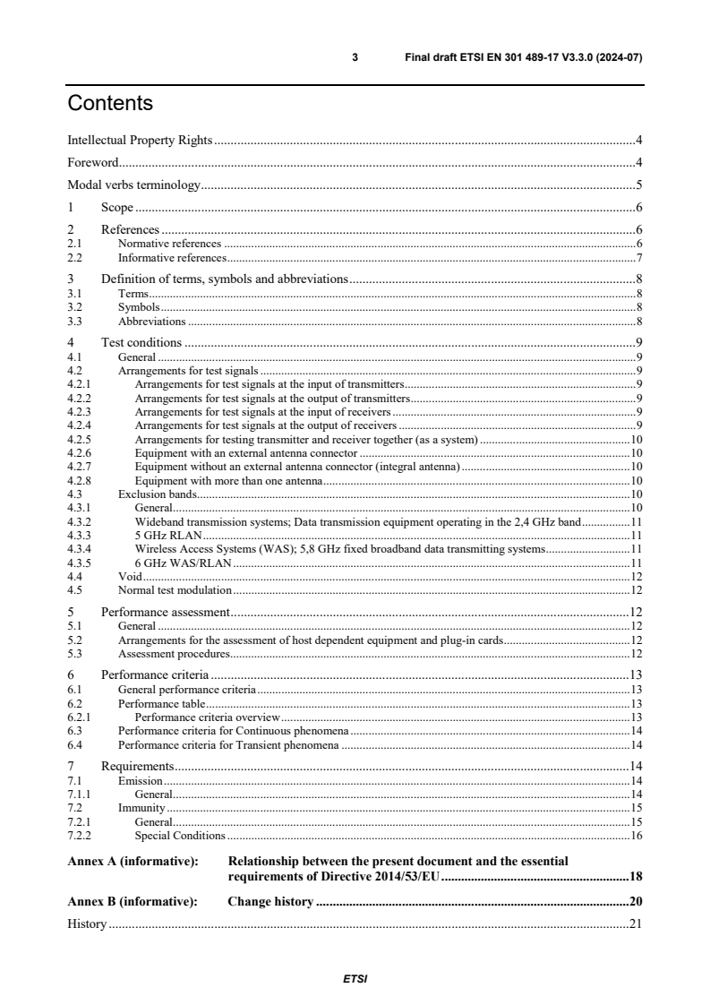 Final draft ETSI EN 301 489-17 V3.3.0 (2024-07) - ElectroMagnetic Compatibility (EMC) standard for radio equipment and services; Part 17: Specific conditions for Broadband and Wideband Data Transmission Systems; Harmonised Standard for ElectroMagnetic Compatibility