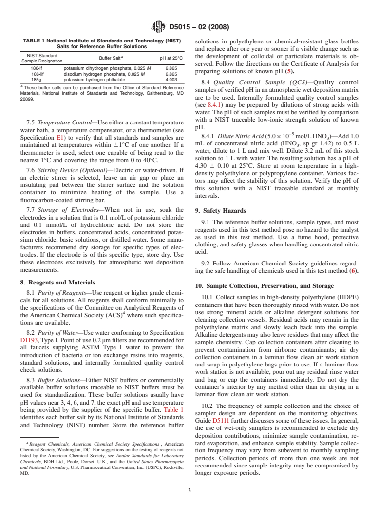 ASTM D5015-02(2008) - Standard Test Method for pH of Atmospheric Wet Deposition Samples by Electrometric Determination