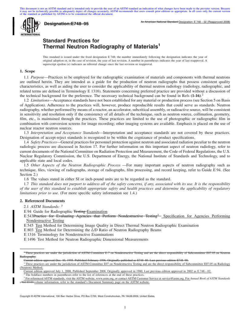 REDLINE ASTM E748-02(2008) - Standard Practices for  Thermal Neutron Radiography of Materials