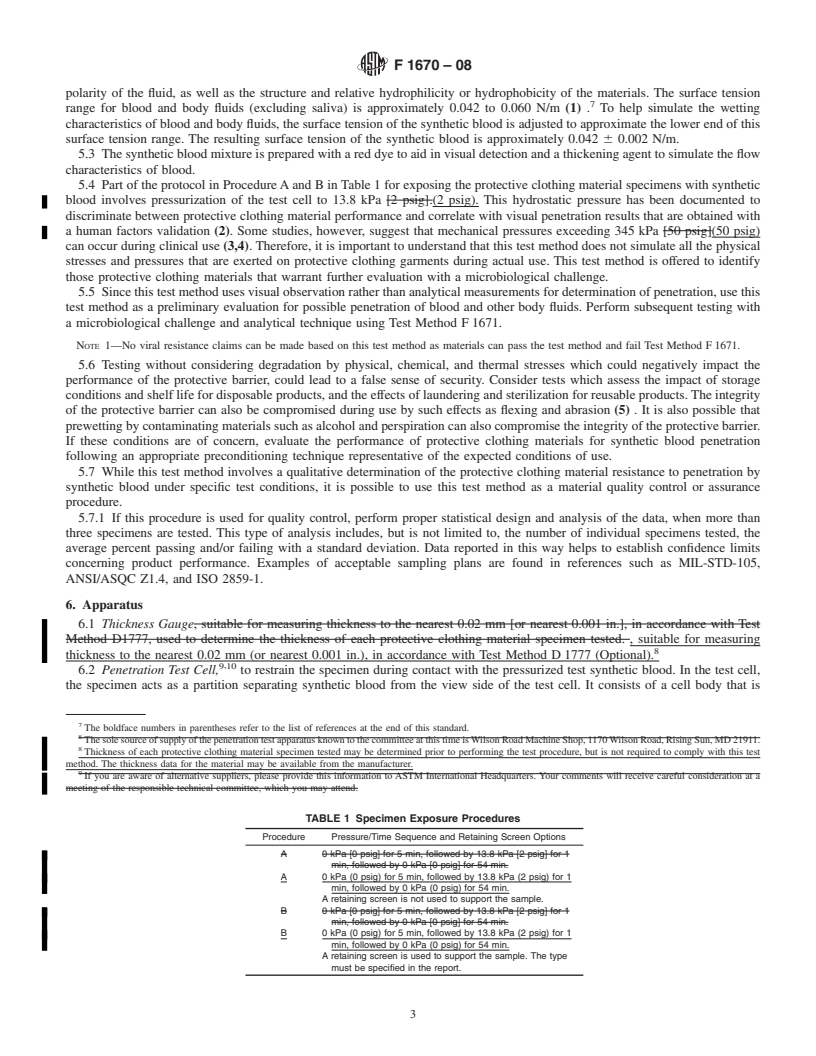 REDLINE ASTM F1670-08 - Standard Test Method for Resistance of Materials Used in Protective Clothing to Penetration by Synthetic Blood