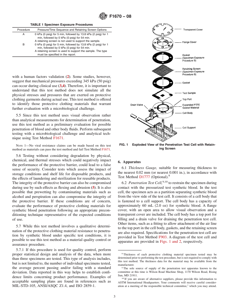 ASTM F1670-08 - Standard Test Method for Resistance of Materials Used in Protective Clothing to Penetration by Synthetic Blood