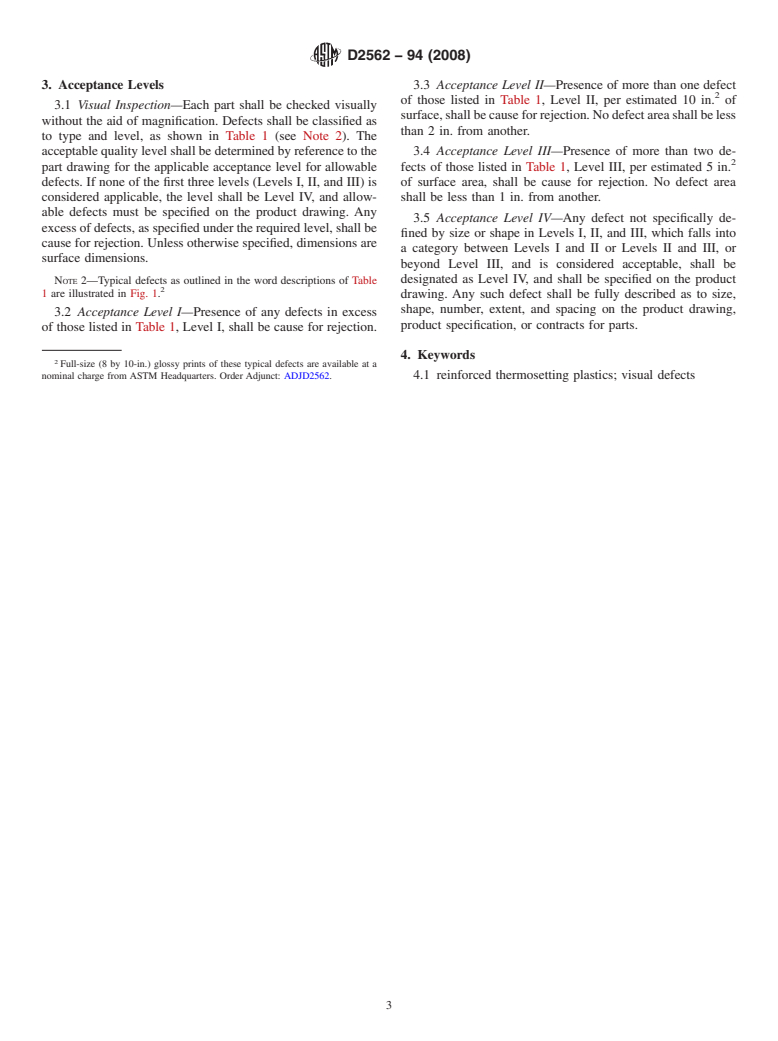 ASTM D2562-94(2008) - Standard Practice for  Classifying Visual Defects in Parts Molded from Reinforced Thermosetting Plastics