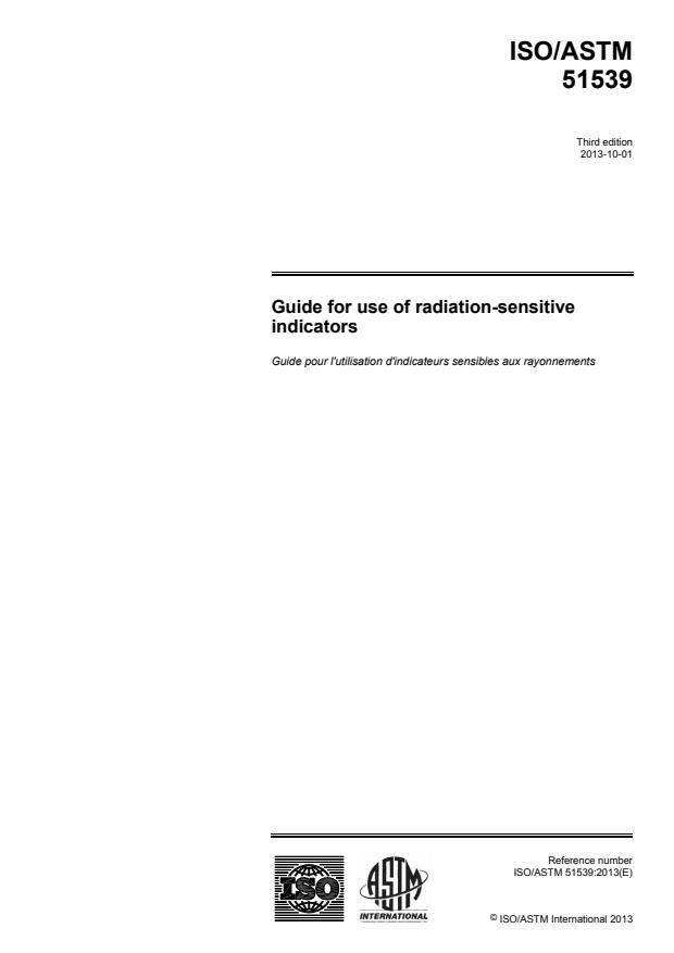 ISO/ASTM 51539:2013 - Guide for use of radiation-sensitive indicators