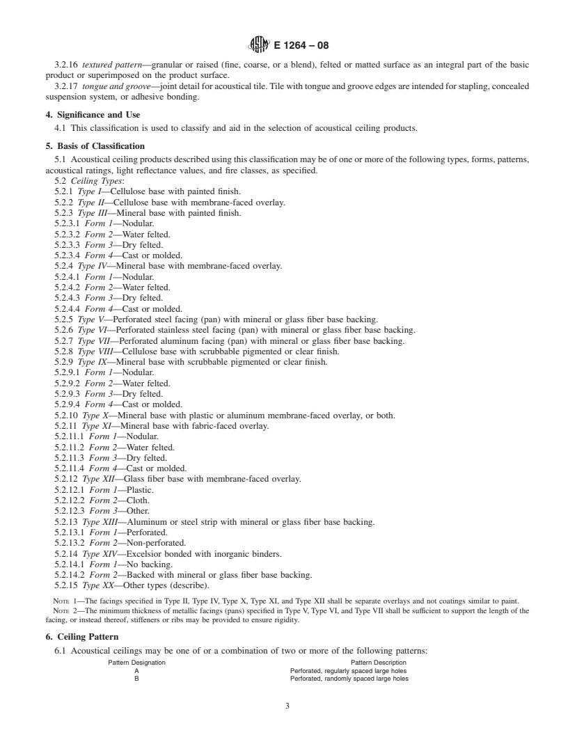 REDLINE ASTM E1264-08 - Standard Classification for  Acoustical Ceiling Products