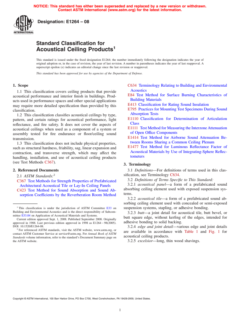 ASTM E1264-08 - Standard Classification for  Acoustical Ceiling Products