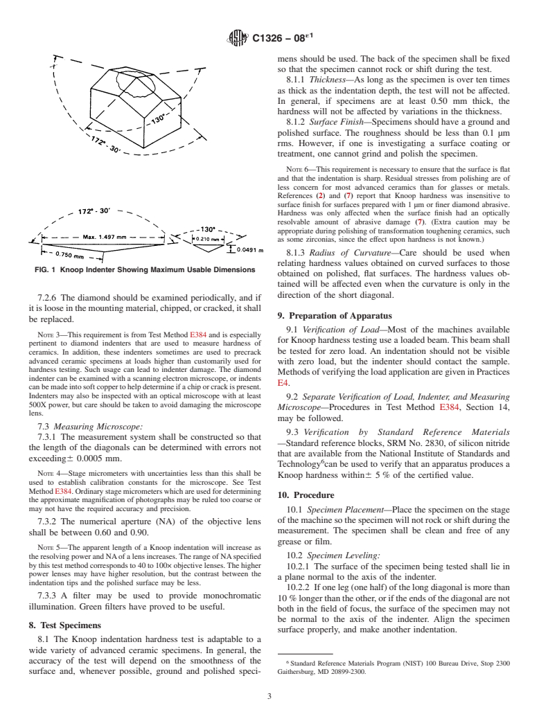 ASTM C1326-08e1 - Standard Test Method for  Knoop Indentation Hardness of Advanced Ceramics