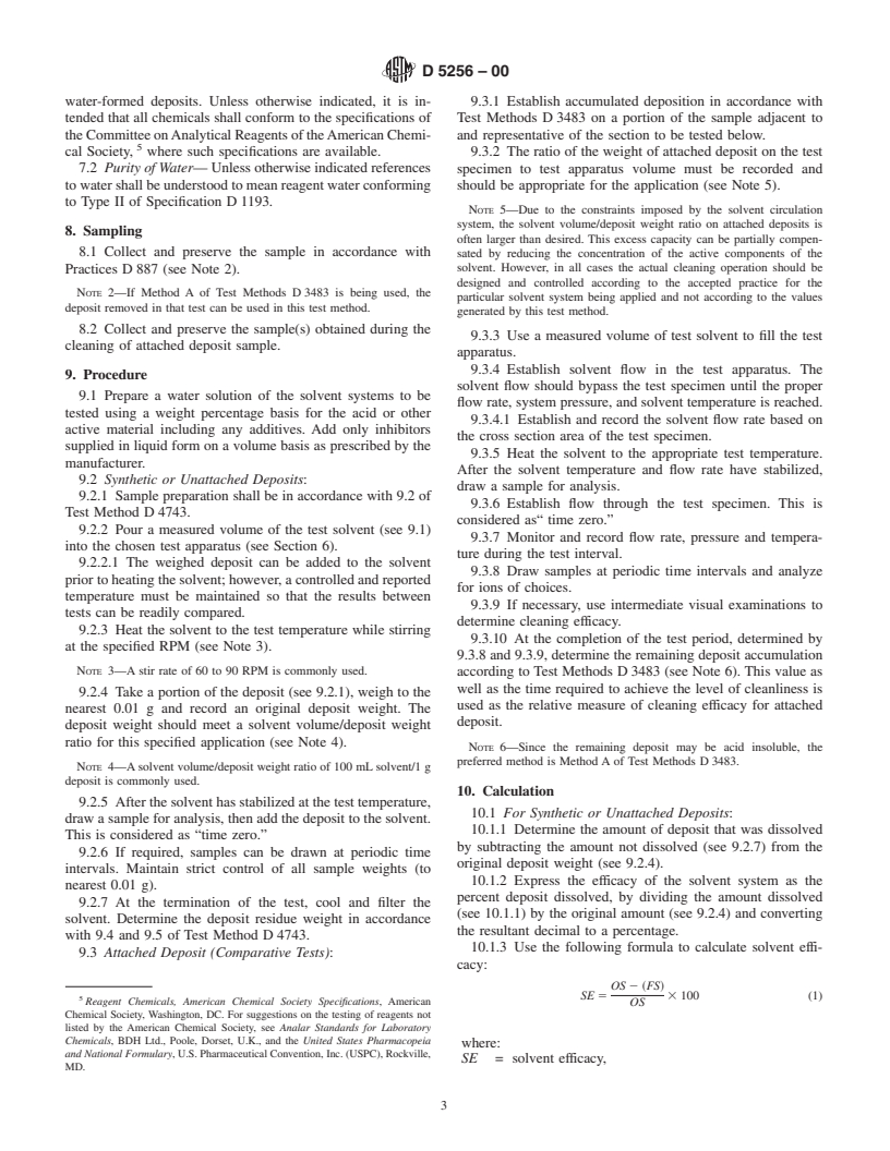 ASTM D5256-00 - Standard Test Method for Relative Efficacy of Dynamic Solvent Systems for Dissolving Water-Formed Deposits