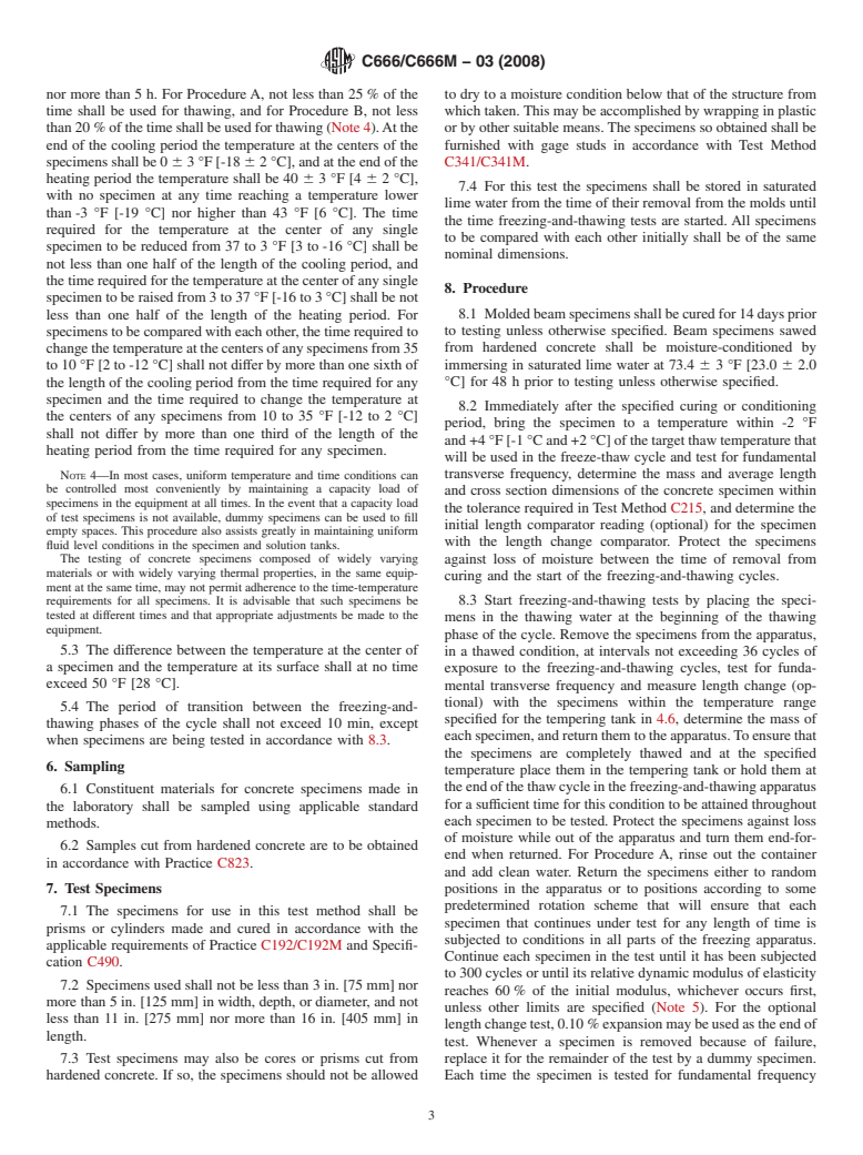 ASTM C666/C666M-03(2008) - Standard Test Method for Resistance of Concrete to Rapid Freezing and Thawing