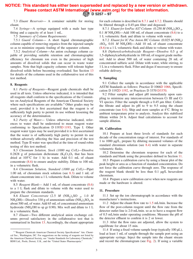 ASTM D5257-97 - Standard Test Method for Dissolved Hexavalent Chromium in Water by Ion Chromatography