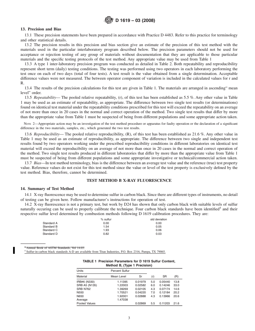 REDLINE ASTM D1619-03(2008) - Standard Test Methods for  Carbon Black<span class='unicode'>&#x2014;</span>Sulfur Content