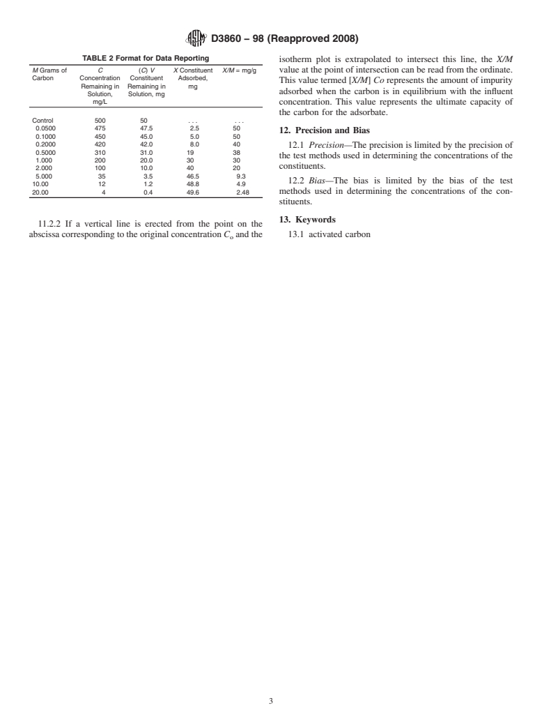 ASTM D3860-98(2008) - Standard Practice for Determination of Adsorptive Capacity of Activated Carbon by Aqueous Phase Isotherm Technique