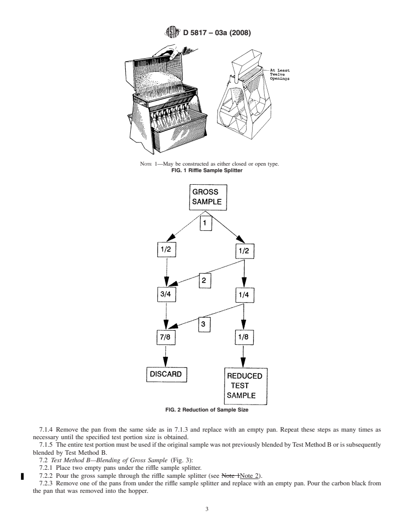 REDLINE ASTM D5817-03a(2008) - Standard Practice for  Carbon Black, Pelleted - Reduction, Blending, and Drying of Gross Samples for Testing