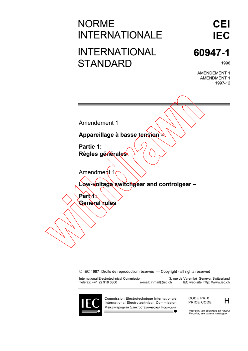 IEC 60947-1:1996/AMD1:1997 - Amendment 1 - Low-voltage switchgear and controlgear - Part 1: General rules
Released:12/15/1997
Isbn:2831841984